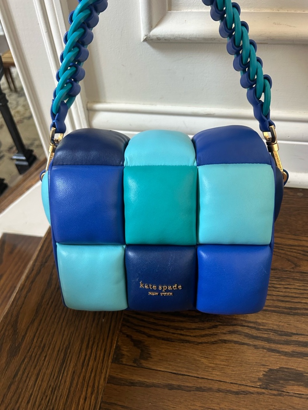 KATE SPADE BLUEBERRY BLUE BOXXY RUBIX CROSSBODY CLUTCH BAG